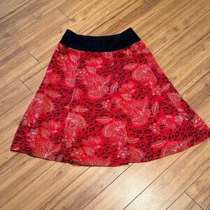Petite Jones Wear Red and Black Floral A-Line Cheetah and Floral Print Skirt